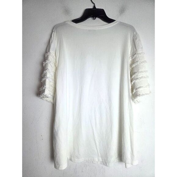 Chico's White Pima Cotton/Modal Crew Neck 3/4 Crochett Fringe Sleeves size XXL - Picture 2 of 8